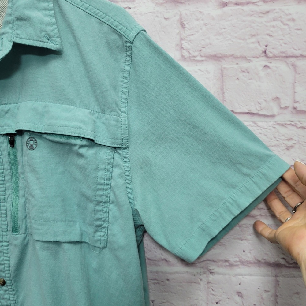 Coleman Button Down‎ Fishing Shirt Mens L Teal Blue Gorp Hiking Outdoor Utility - Picture 5 of 8